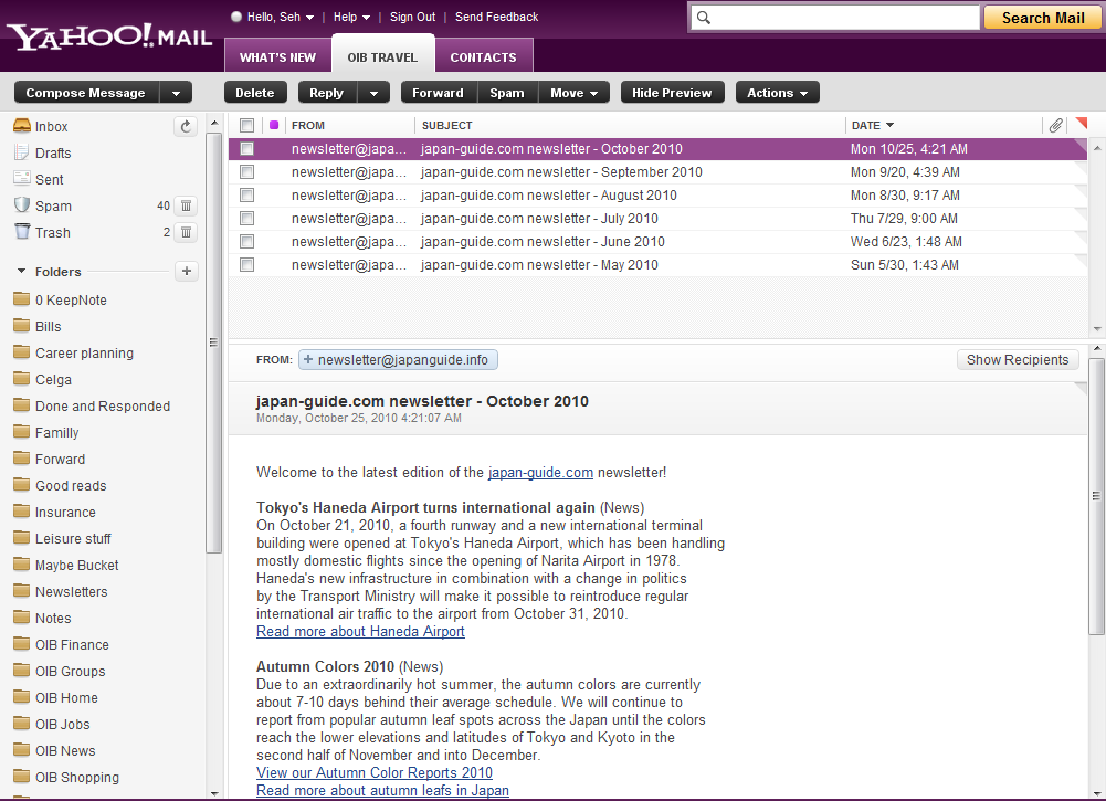'Yahoo Mail Beta - After restyling the heading'